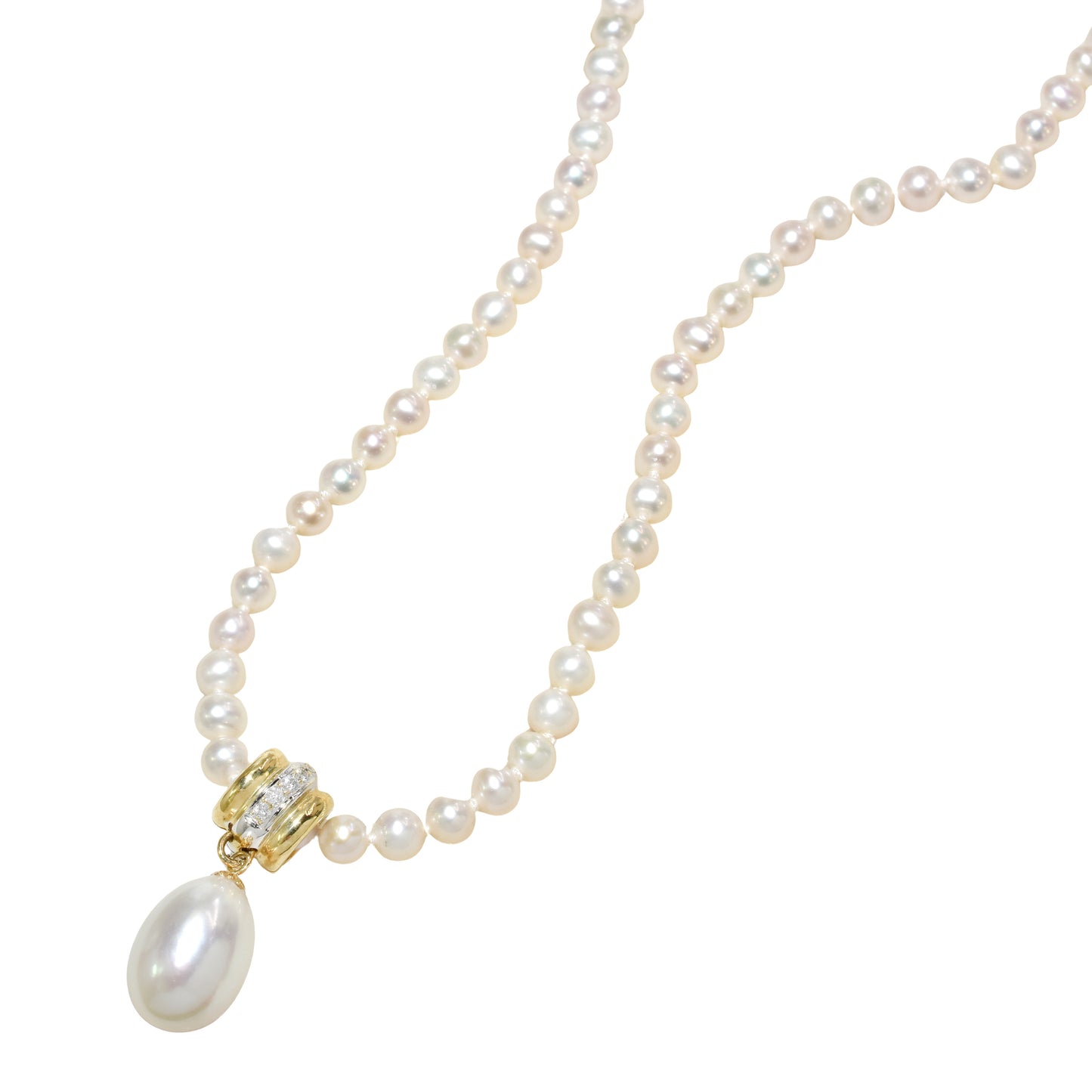 18k White Gold White Pearl Diamond Enhancer Pendant Necklace