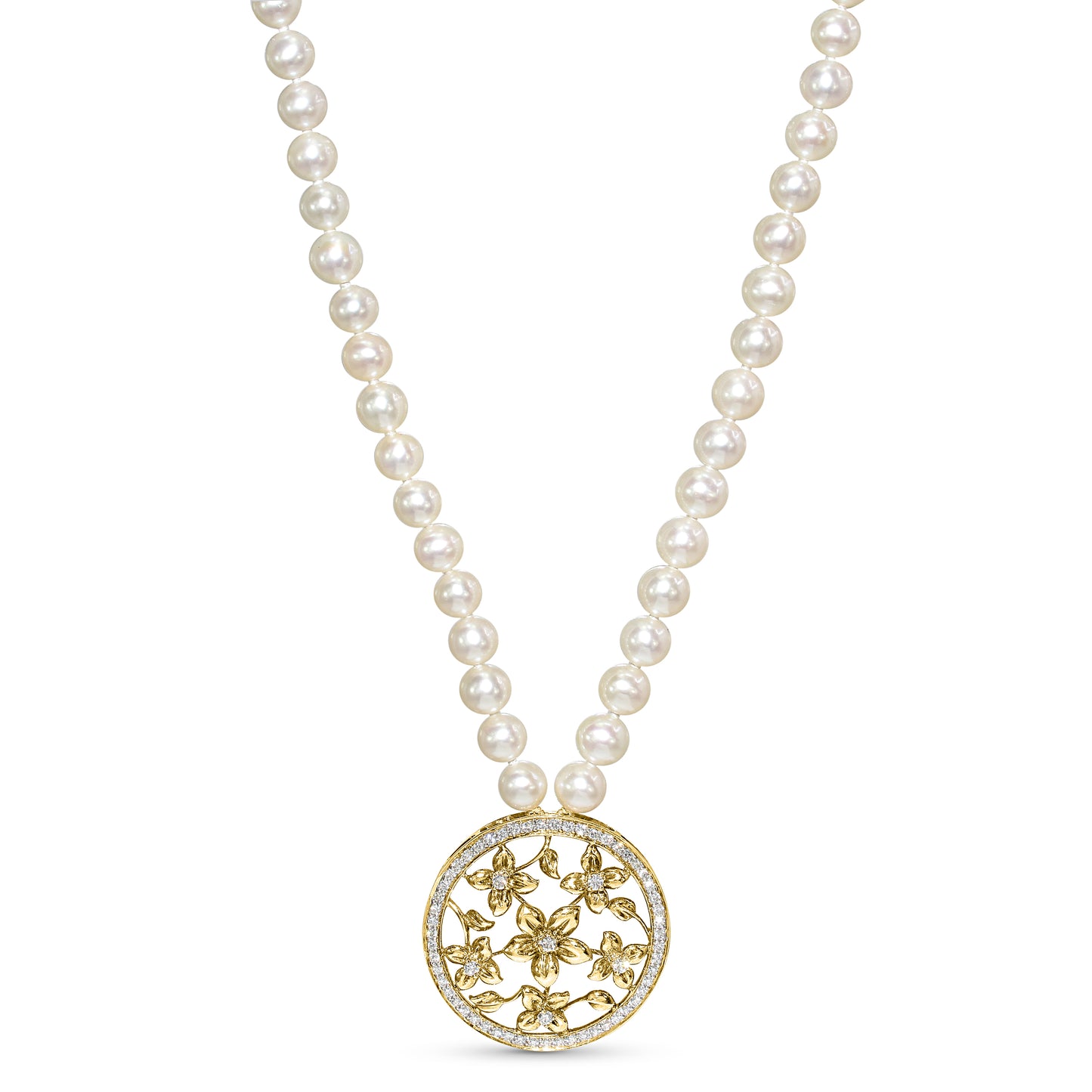 18k White Pearl Diamond Pendant Necklace