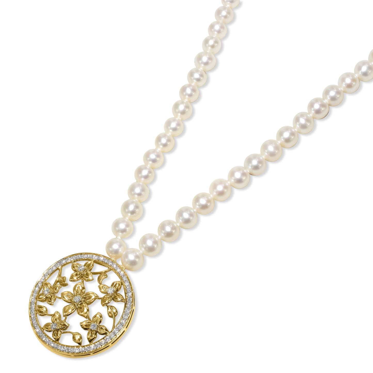 18k White Pearl Diamond Pendant Necklace