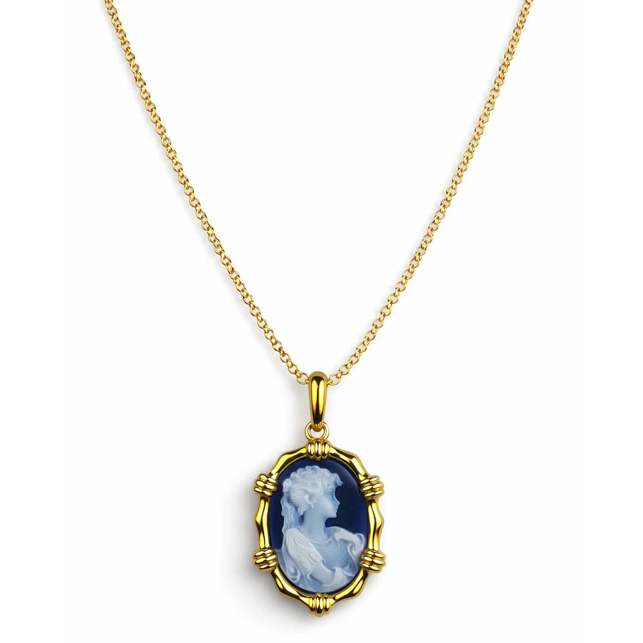 18k Carved Agate Cameo Pendant Necklace