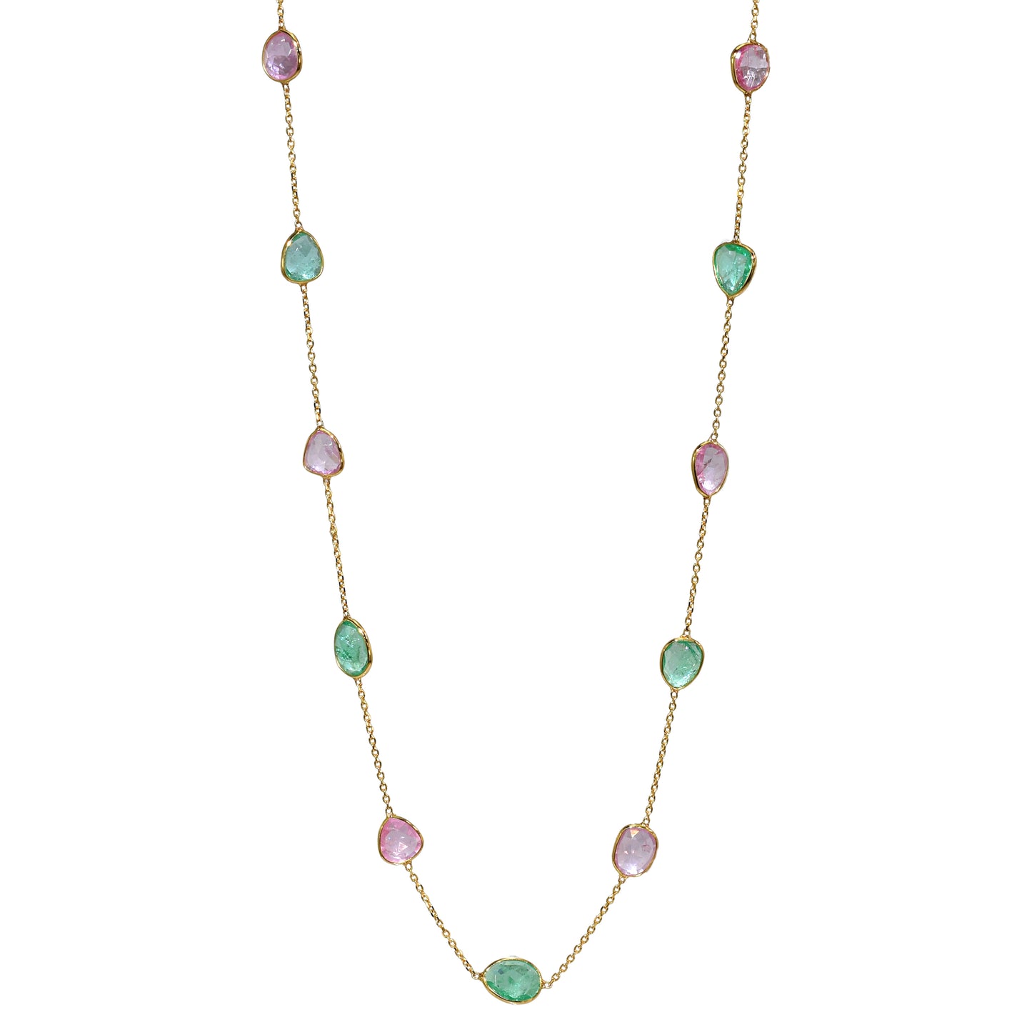 18k Emerald Pink Sapphire Multi Shape Necklace
