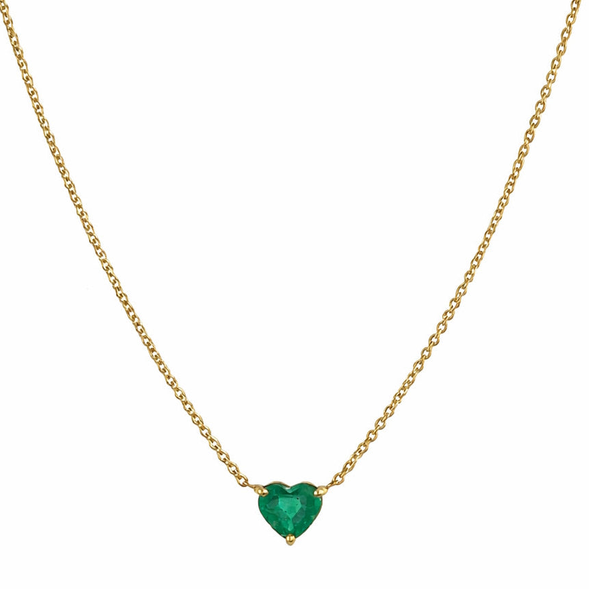 18k Emerald Heart Prong Necklace