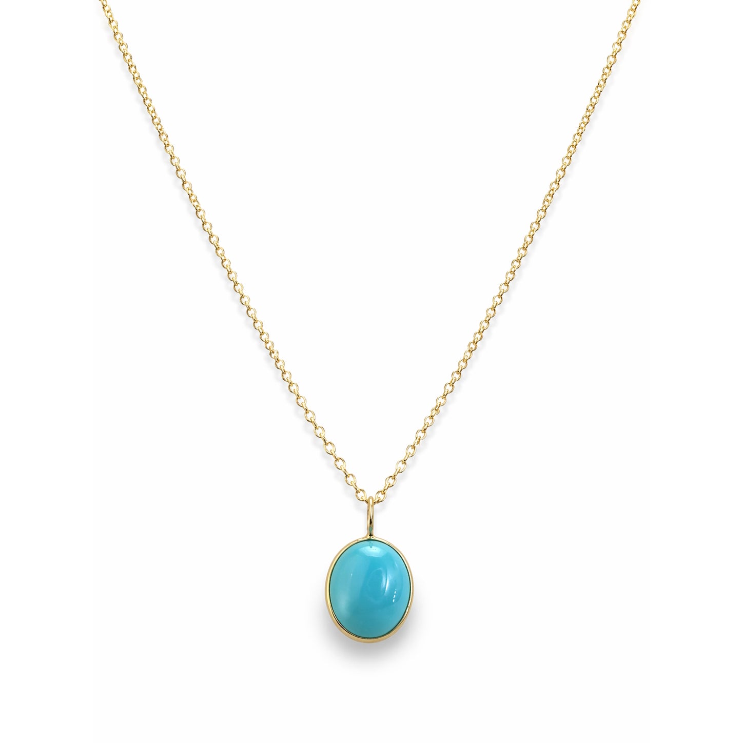 14k Turquoise Oval Bezel Pendant Necklace