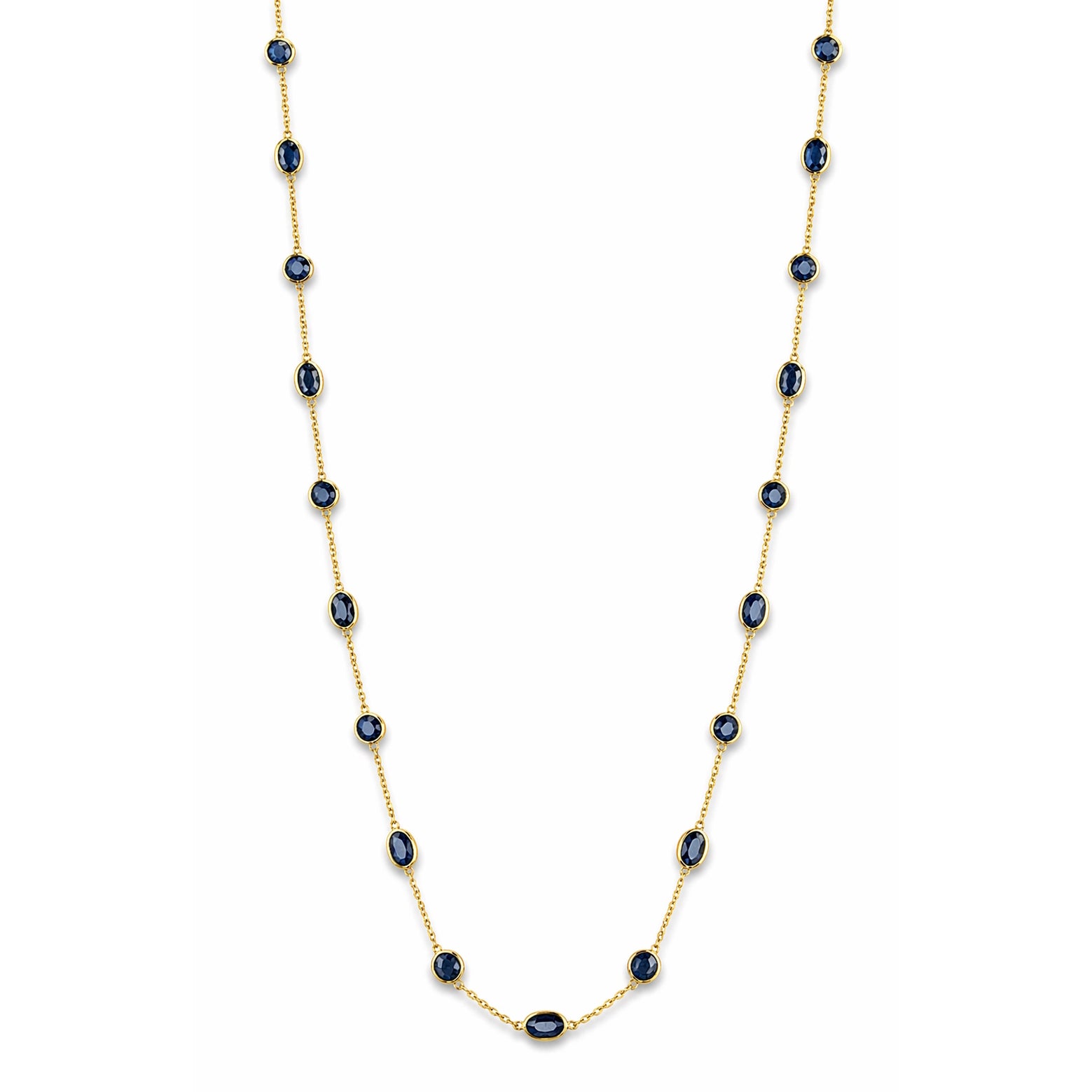 18k Sapphire Stones Oval Bezel Necklace