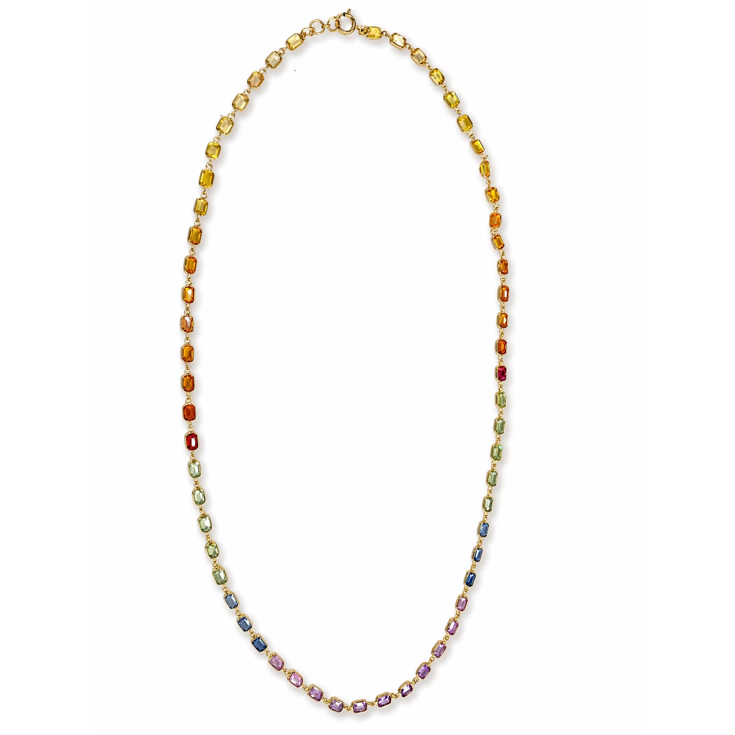 18k Multi Sapphire Bezel Stones Necklace