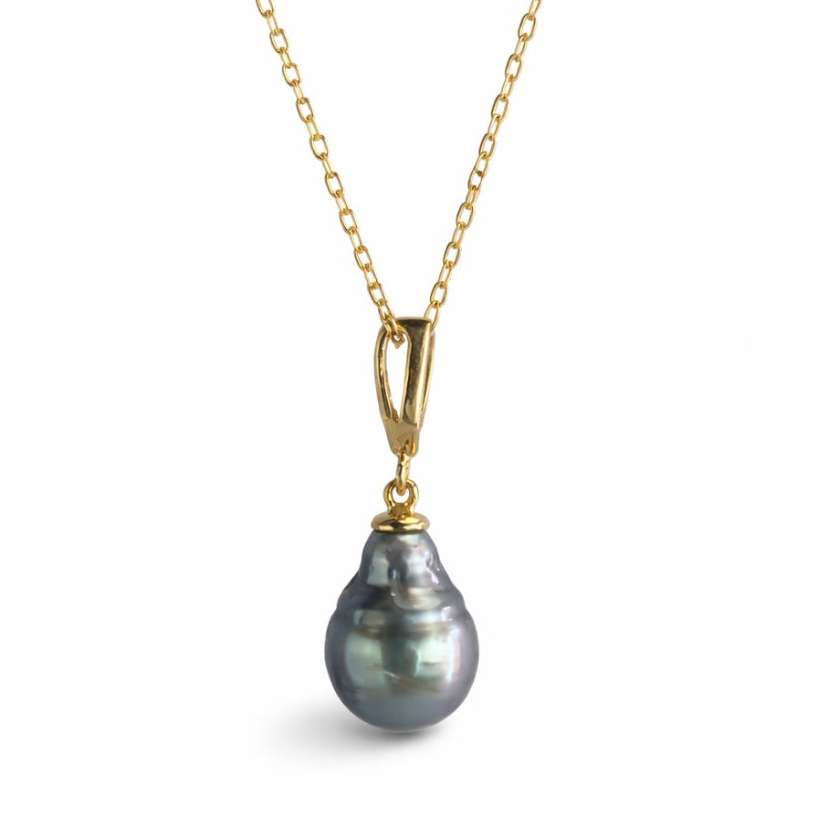 14k Tahitian Baroque South Sea Pearl Diamond Pendant Necklace