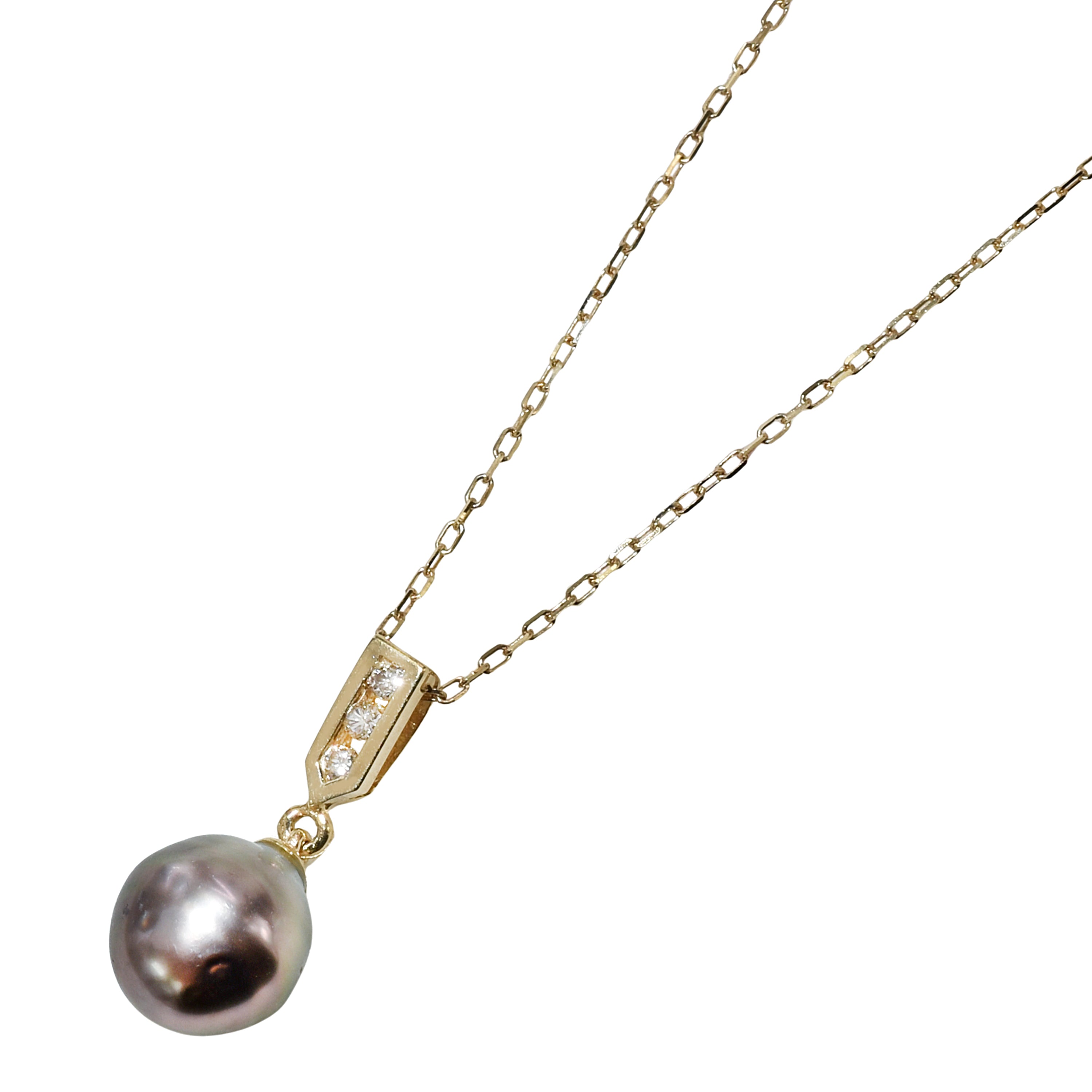 14k Tahitian Baroque South Sea Pearl Diamond Pendant Necklace