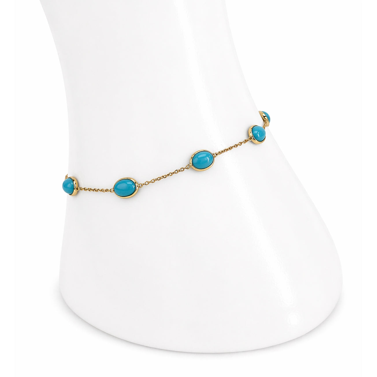 18k Turquoise Stones Oval Bezel Bracelet