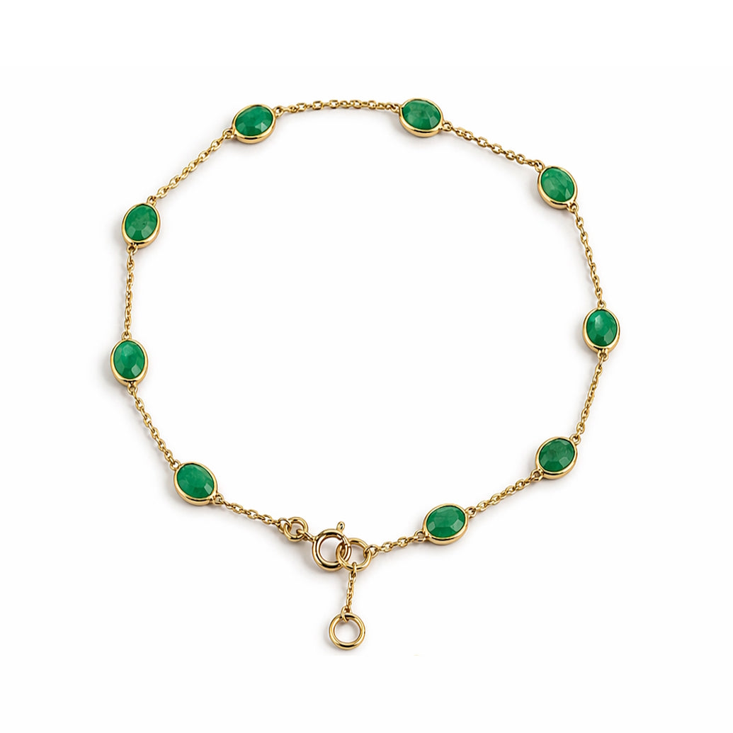 18k Emerald Oval Stones Bezel Bracelet