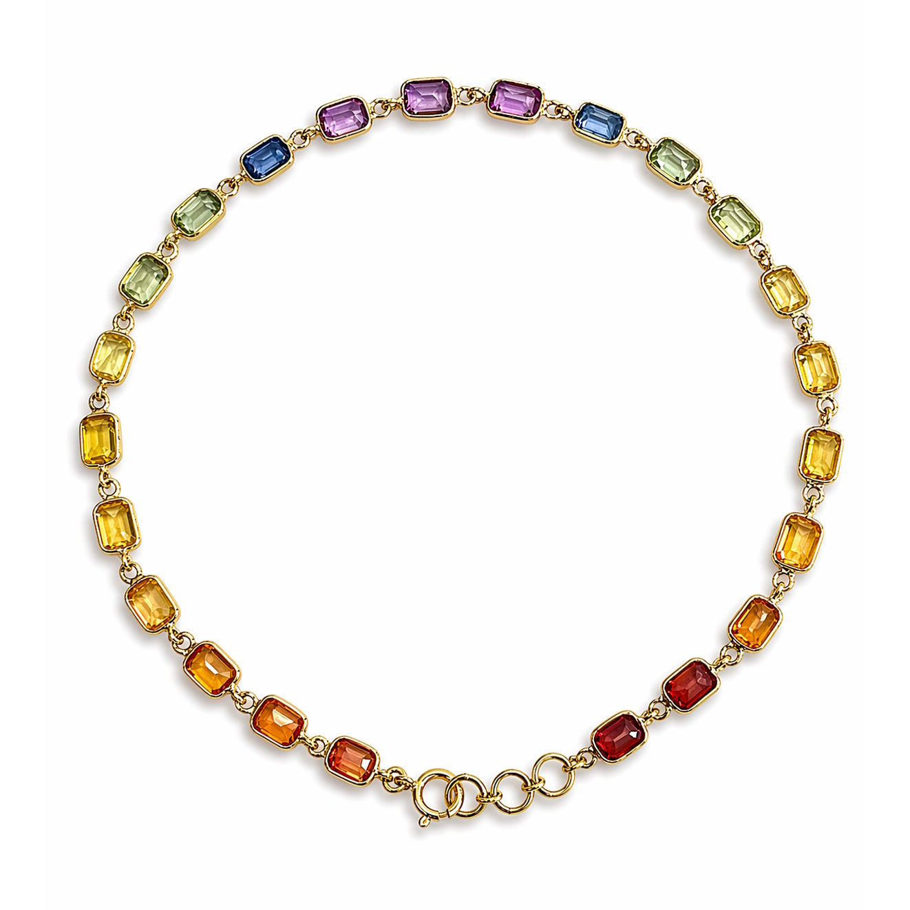 18k Multi Sapphire Rectangle Stones Bezel Bracelet