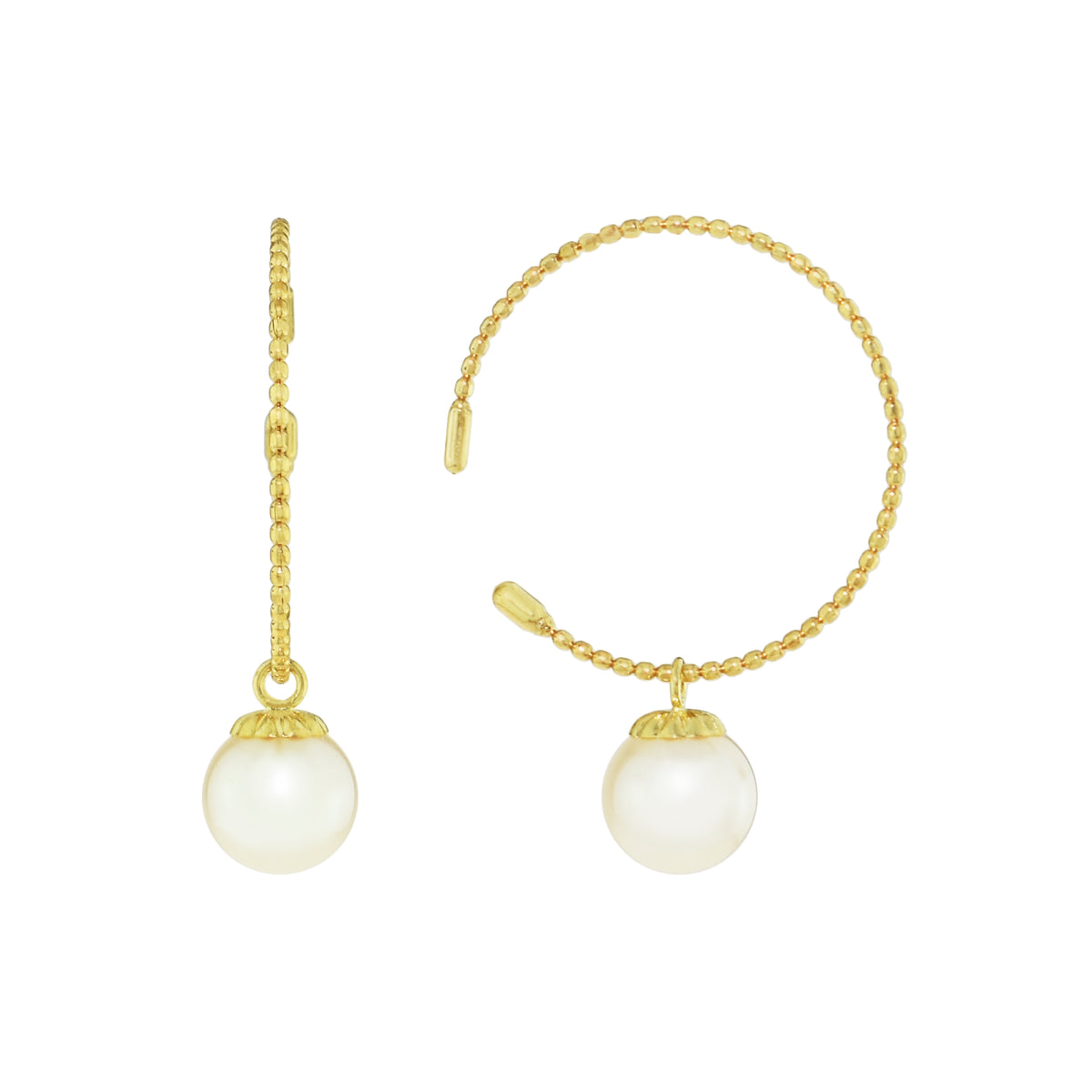 18k White Akoya Pearl Flexible Beaded Hoop Earring