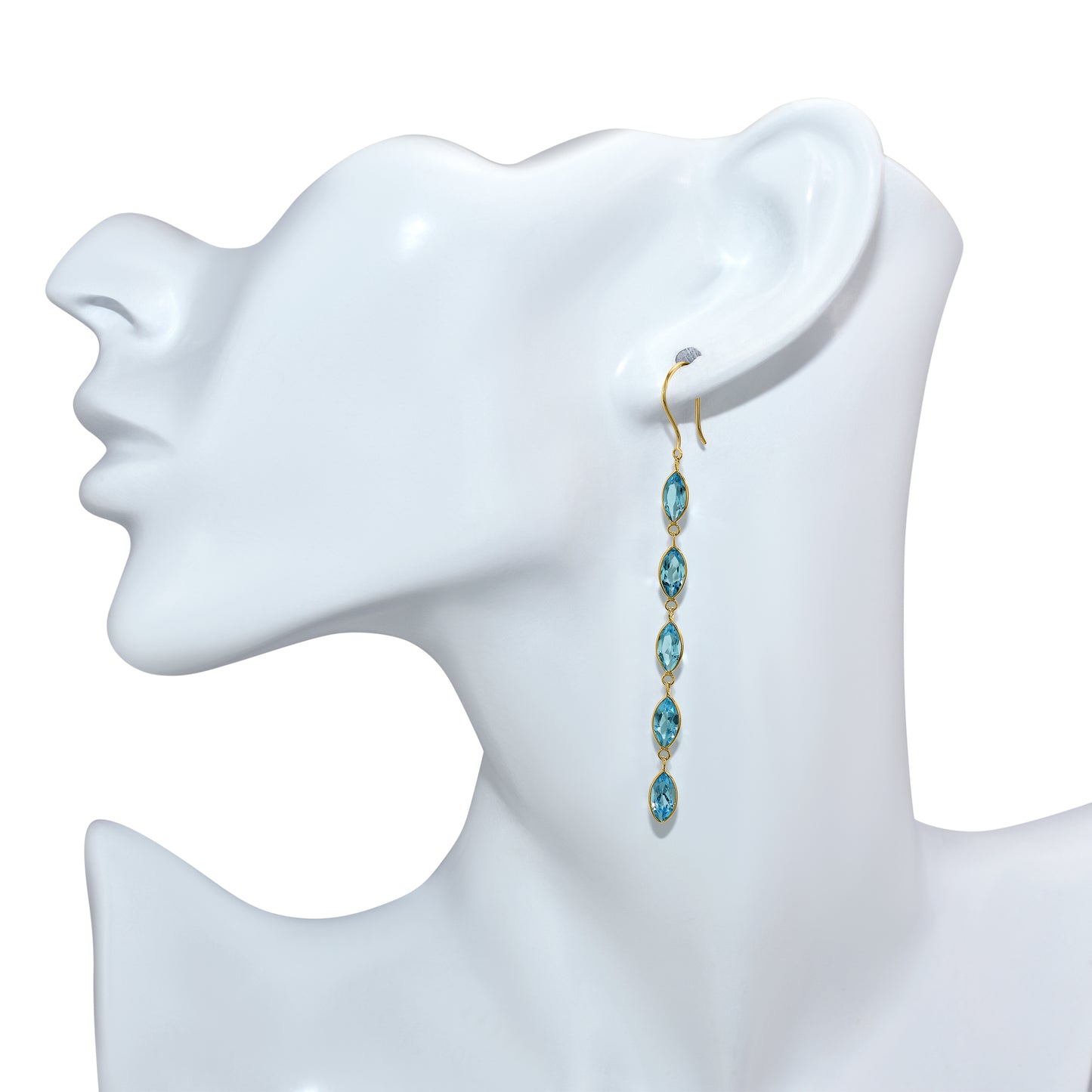 18k Swiss Blue Topaz Pear Shape Bezel Earring