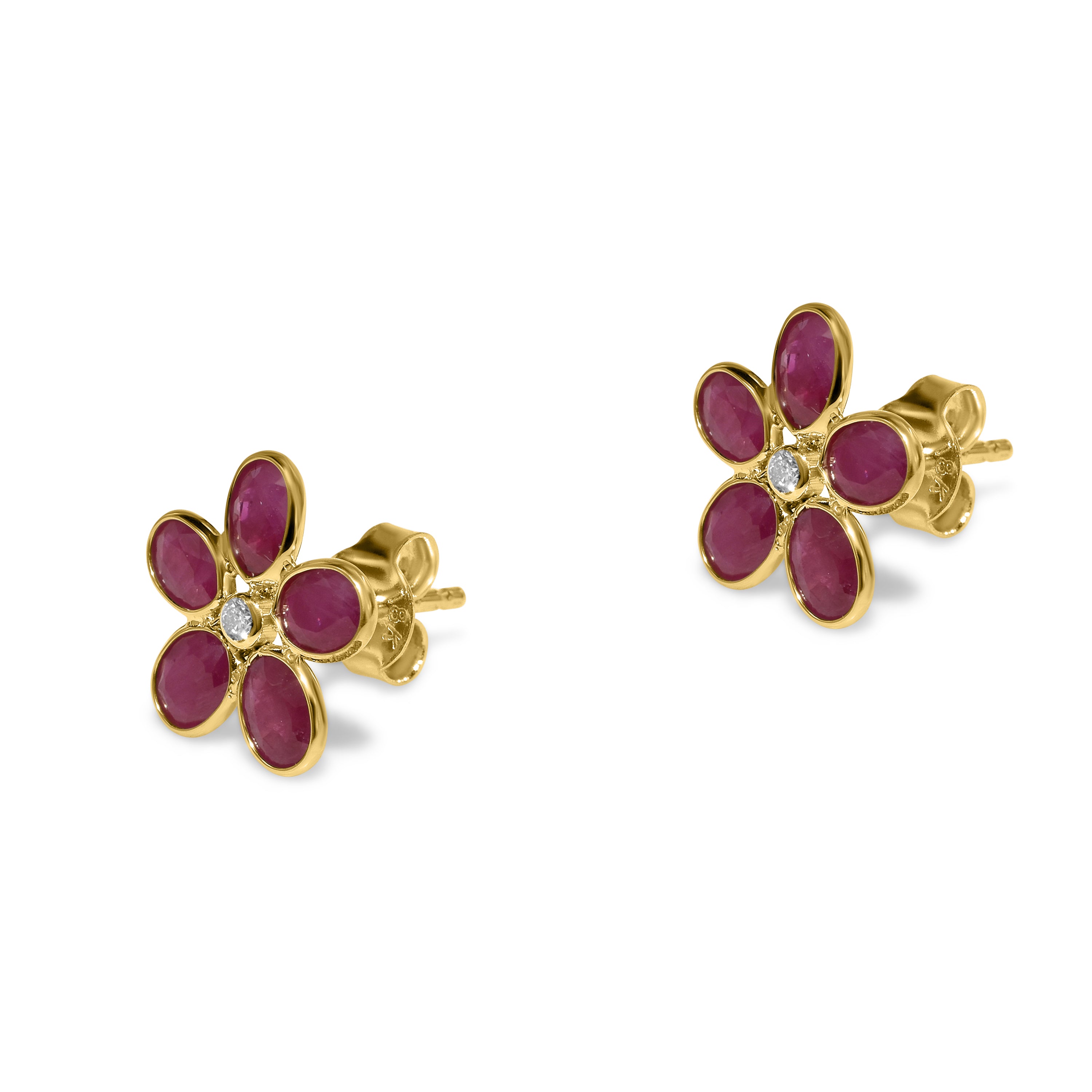 18k Ruby Diamond Flower Earring
