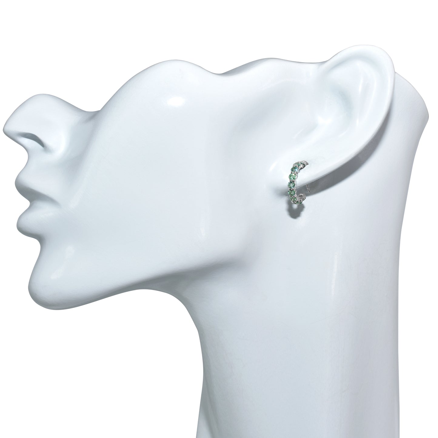 18k White Gold Hoop Emerald Earring