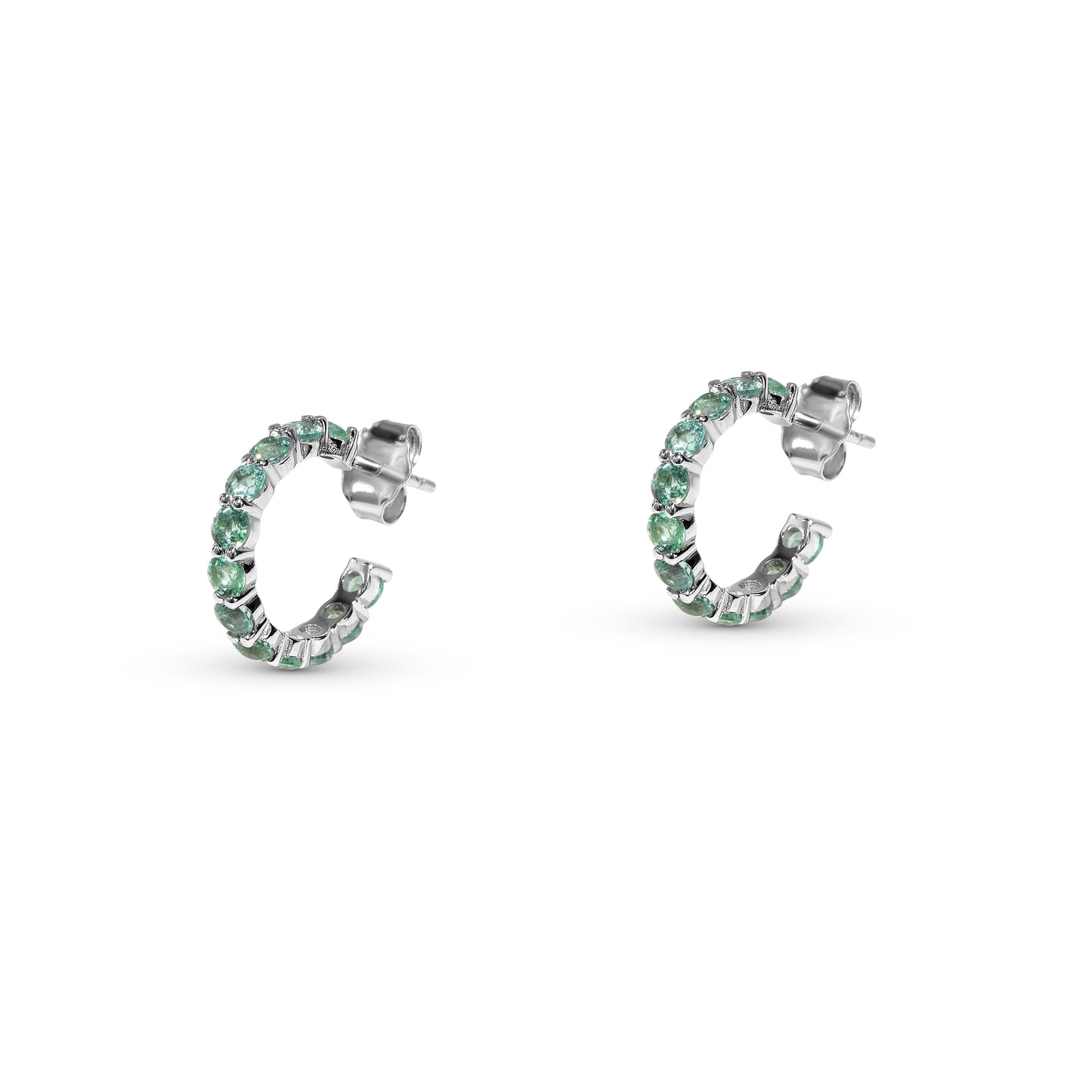 18k White Gold Hoop Emerald Earring