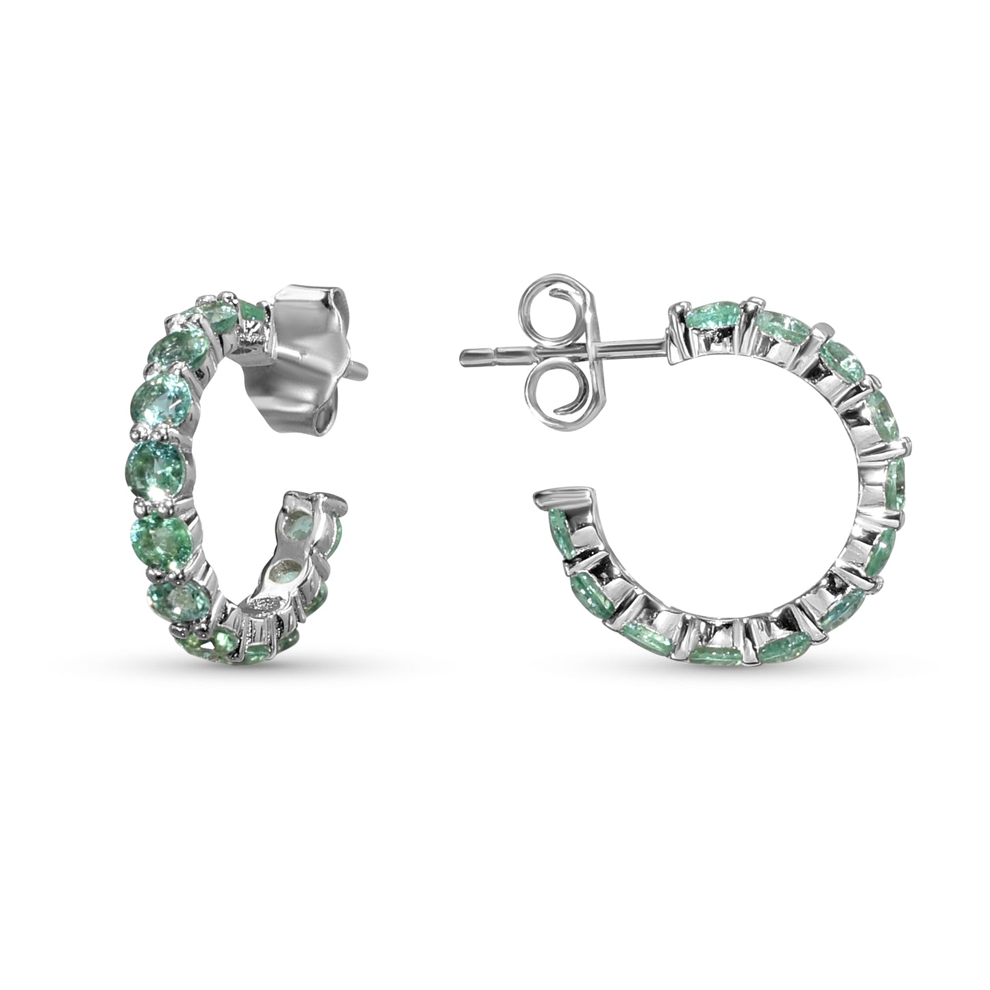 18k White Gold Hoop Emerald Earring