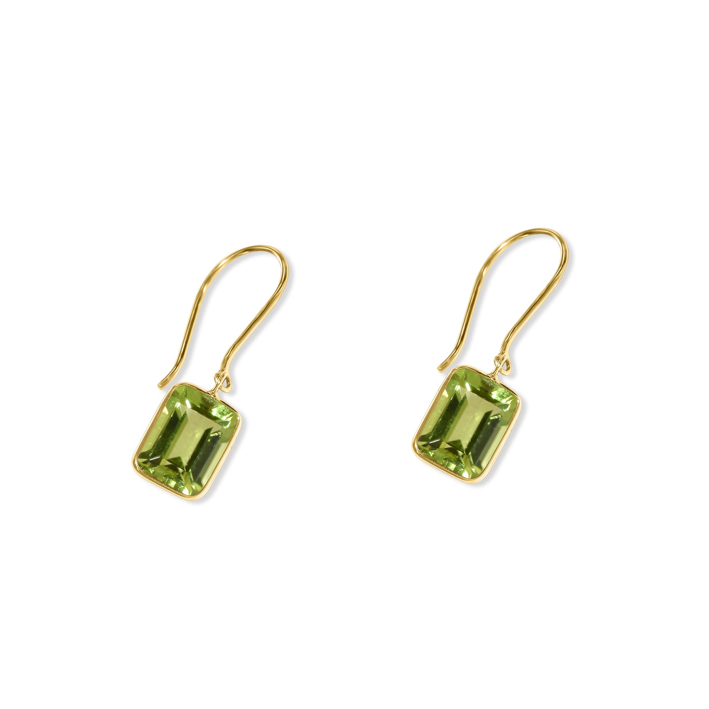 18k Yellow Rectangle Shaped Peridot Earring