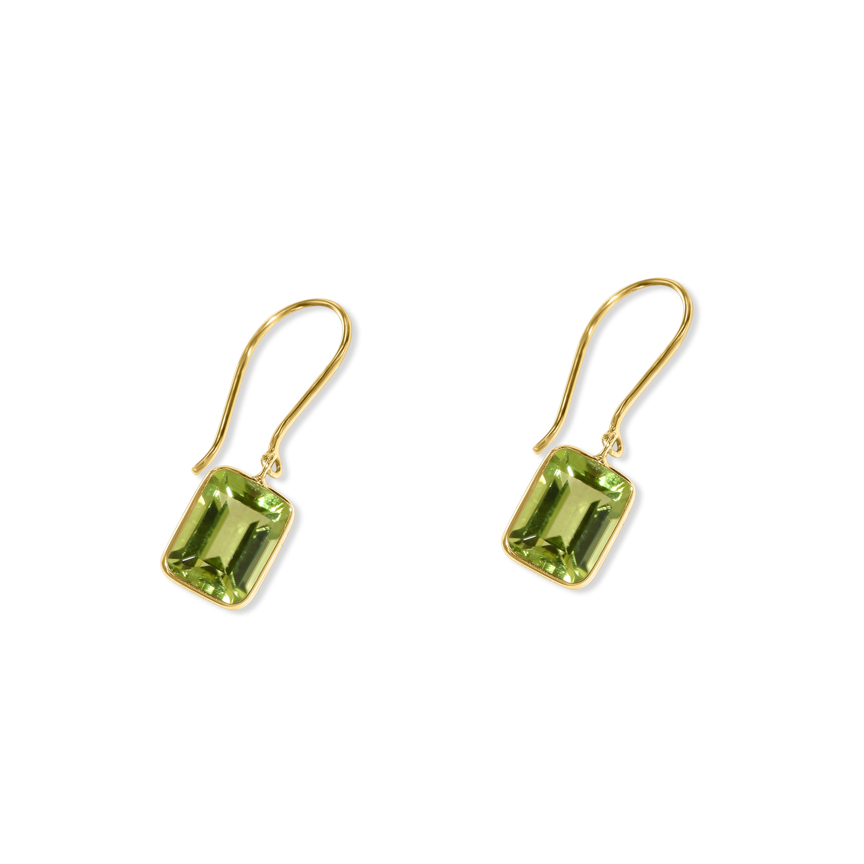 18k Yellow Rectangle Shaped Peridot Earring