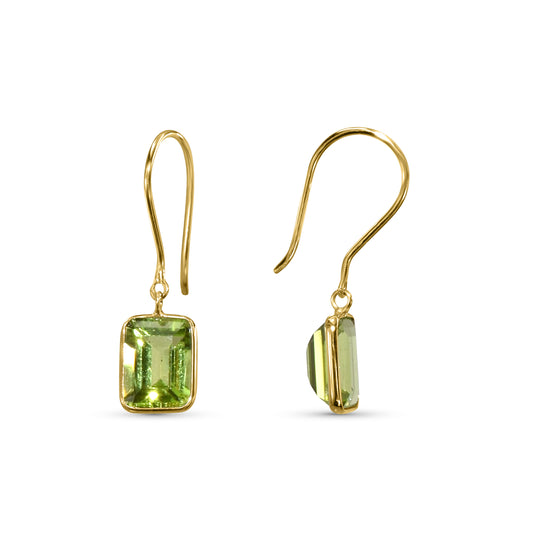 18k Yellow Rectangle Shaped Peridot Earring