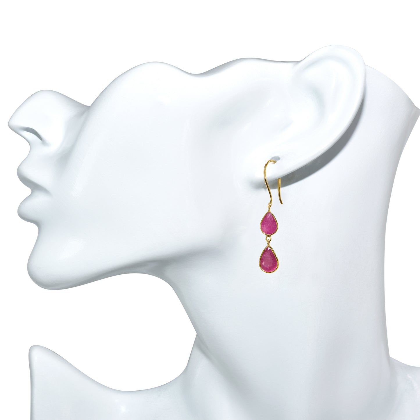 18k Pear Shaped Ruby Hook Earring