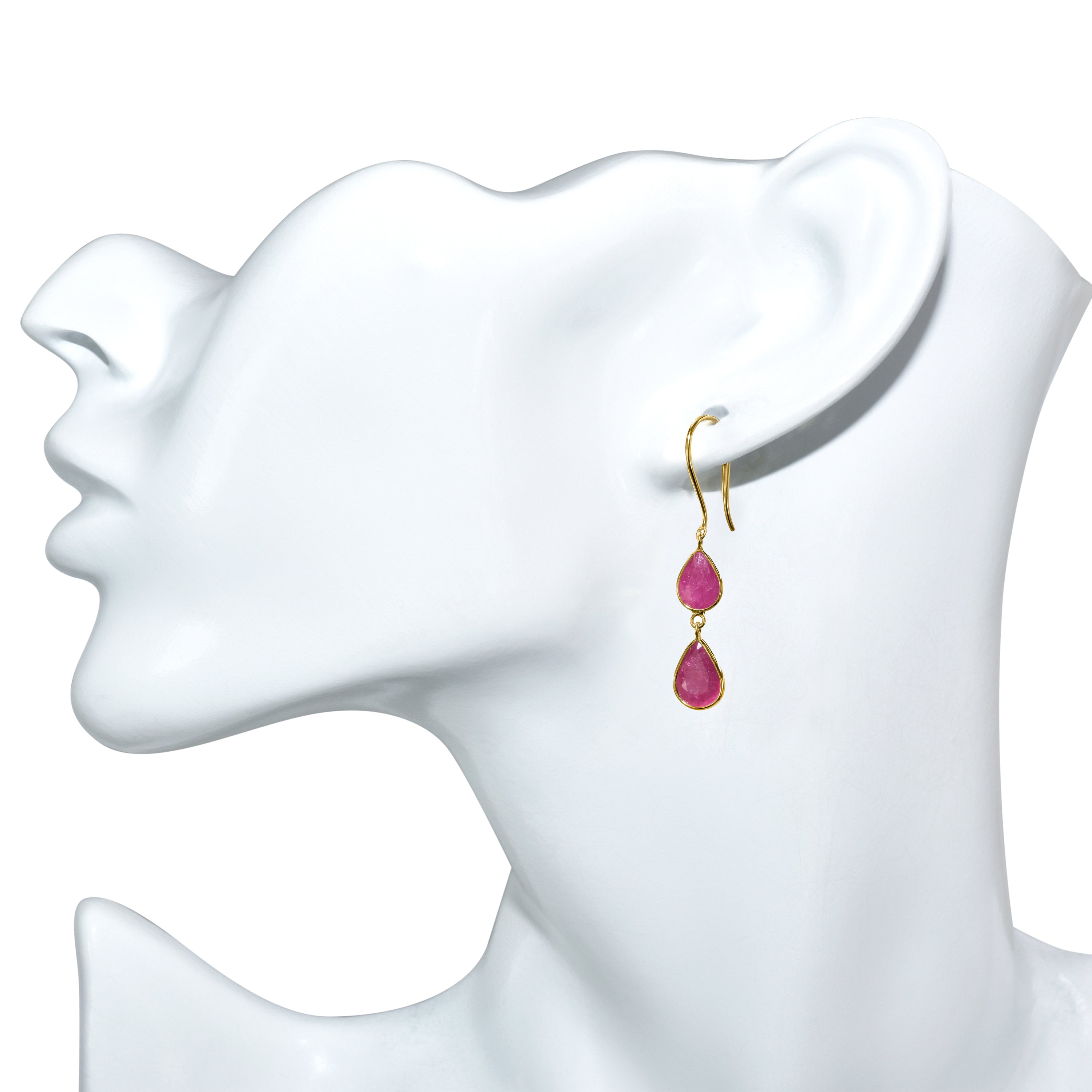 18k Pear Shaped Ruby Hook Earring