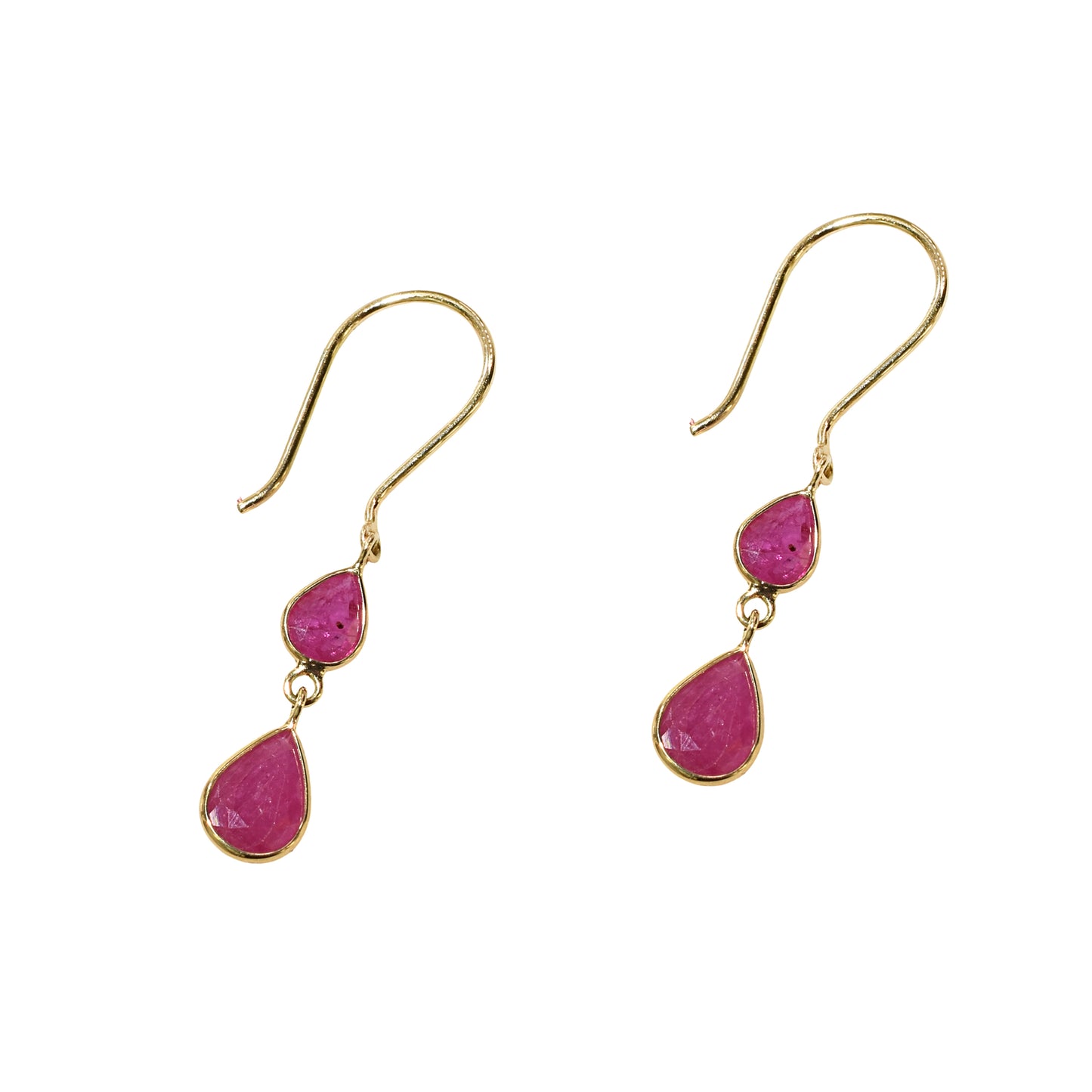 18k Pear Shaped Ruby Hook Earring