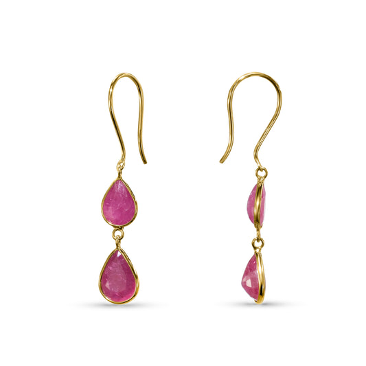 18k Pear Shaped Ruby Hook Earring