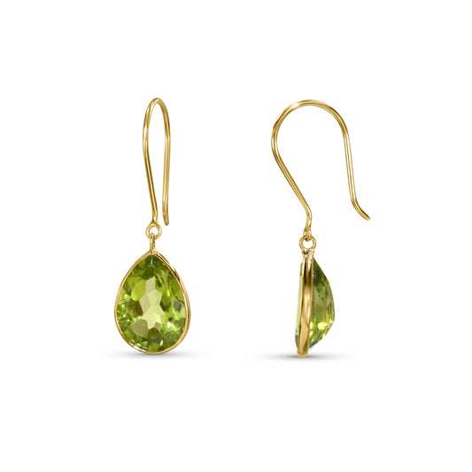 18k Yellow Pear Shape Peridot Earring