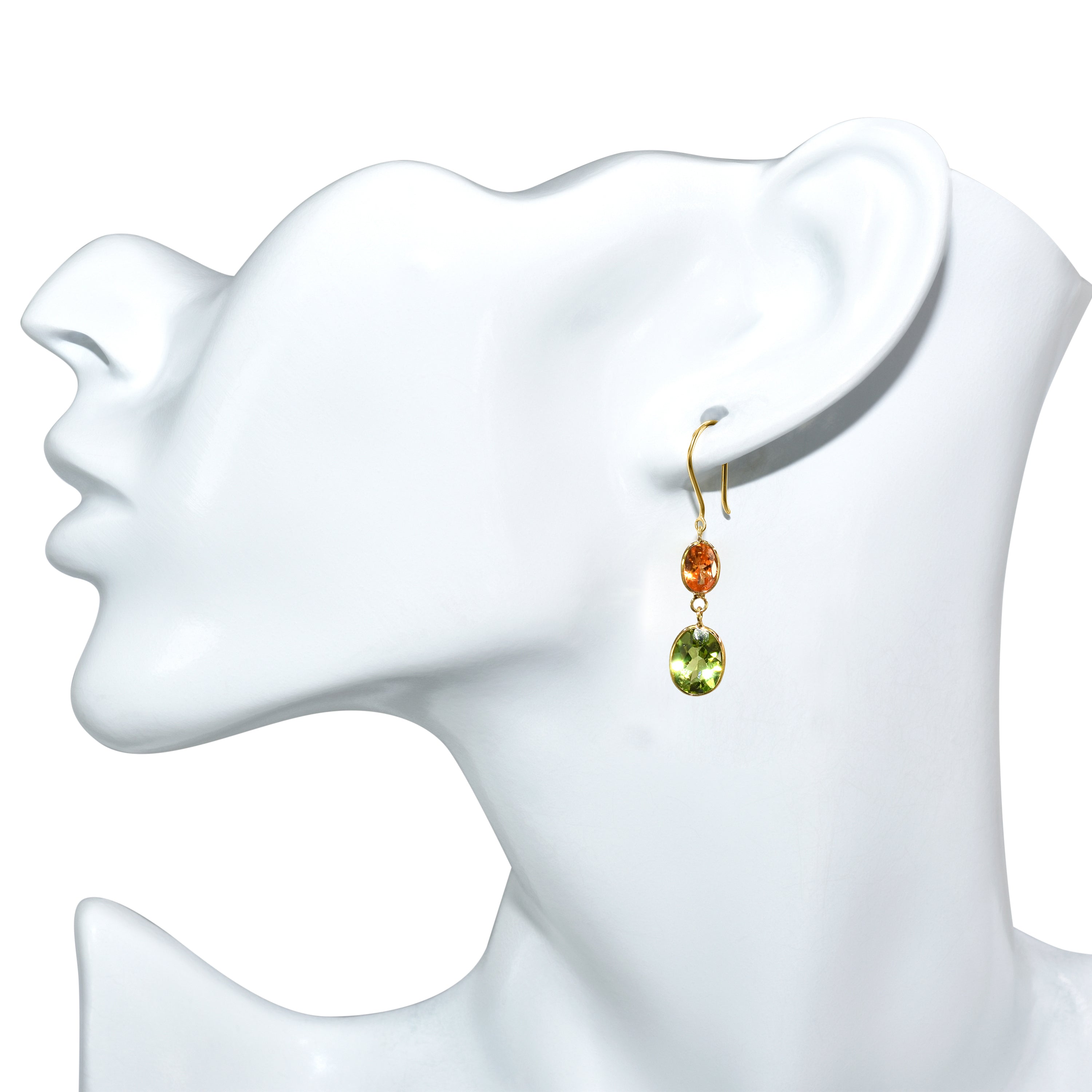 18k Oval Shaped Spessartite Garnet, Peridot Earring