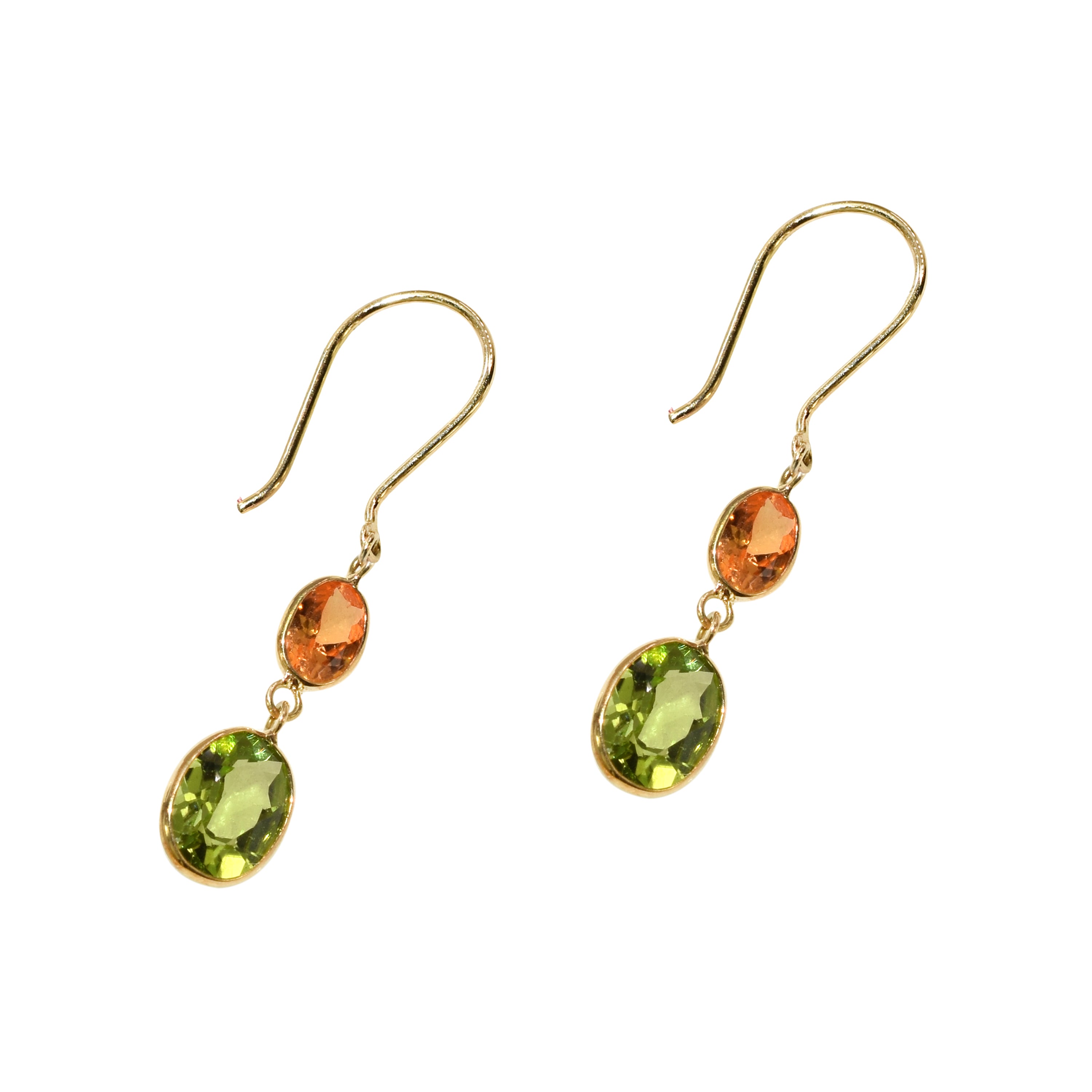 18k Oval Shaped Spessartite Garnet, Peridot Earring