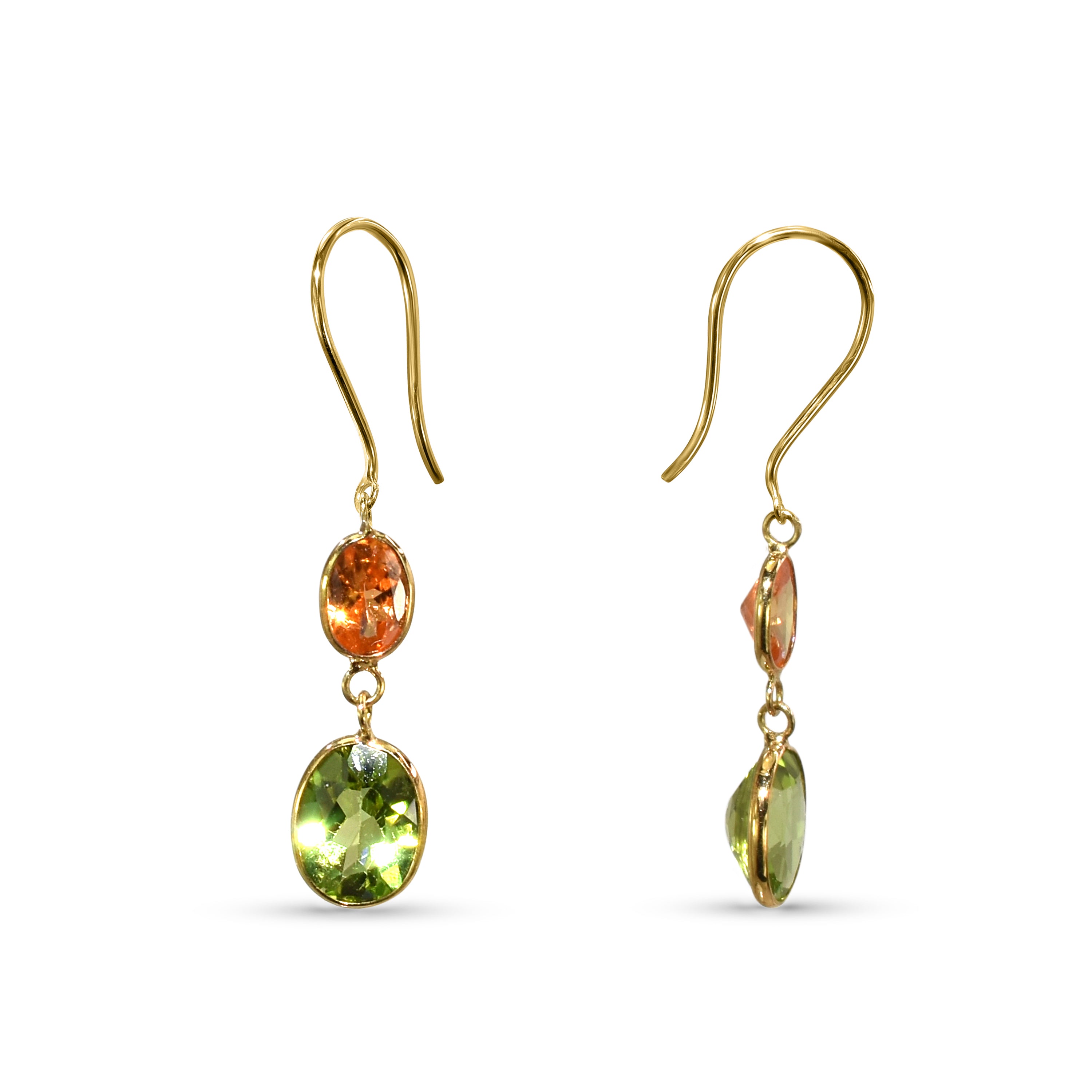 18k Oval Shaped Spessartite Garnet, Peridot Earring
