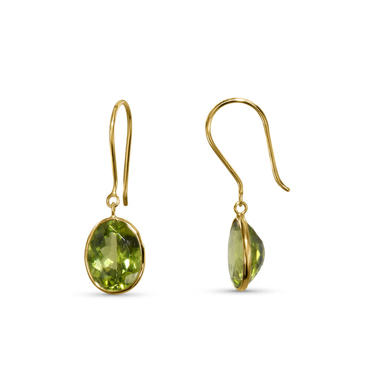 18k Yellow Oval Shaped Peridot Earring