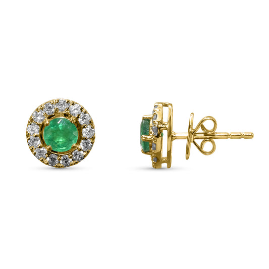 18k Round Shaped Diamond Emerald Earring