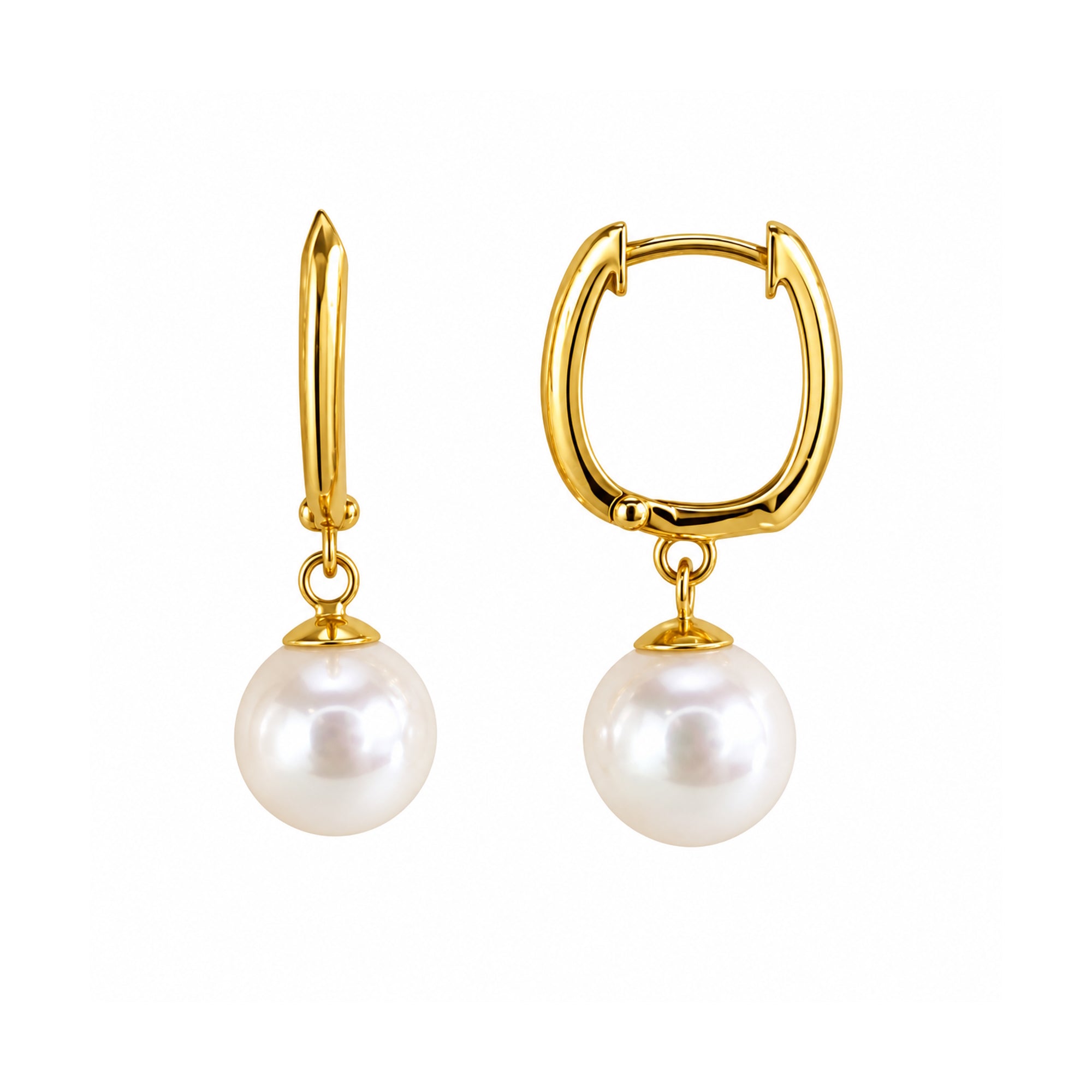 18k White Pearl Drop Hoop Earring