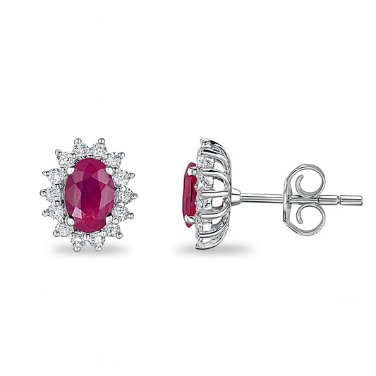 18k White Gold Ruby Diamond Oval Earring