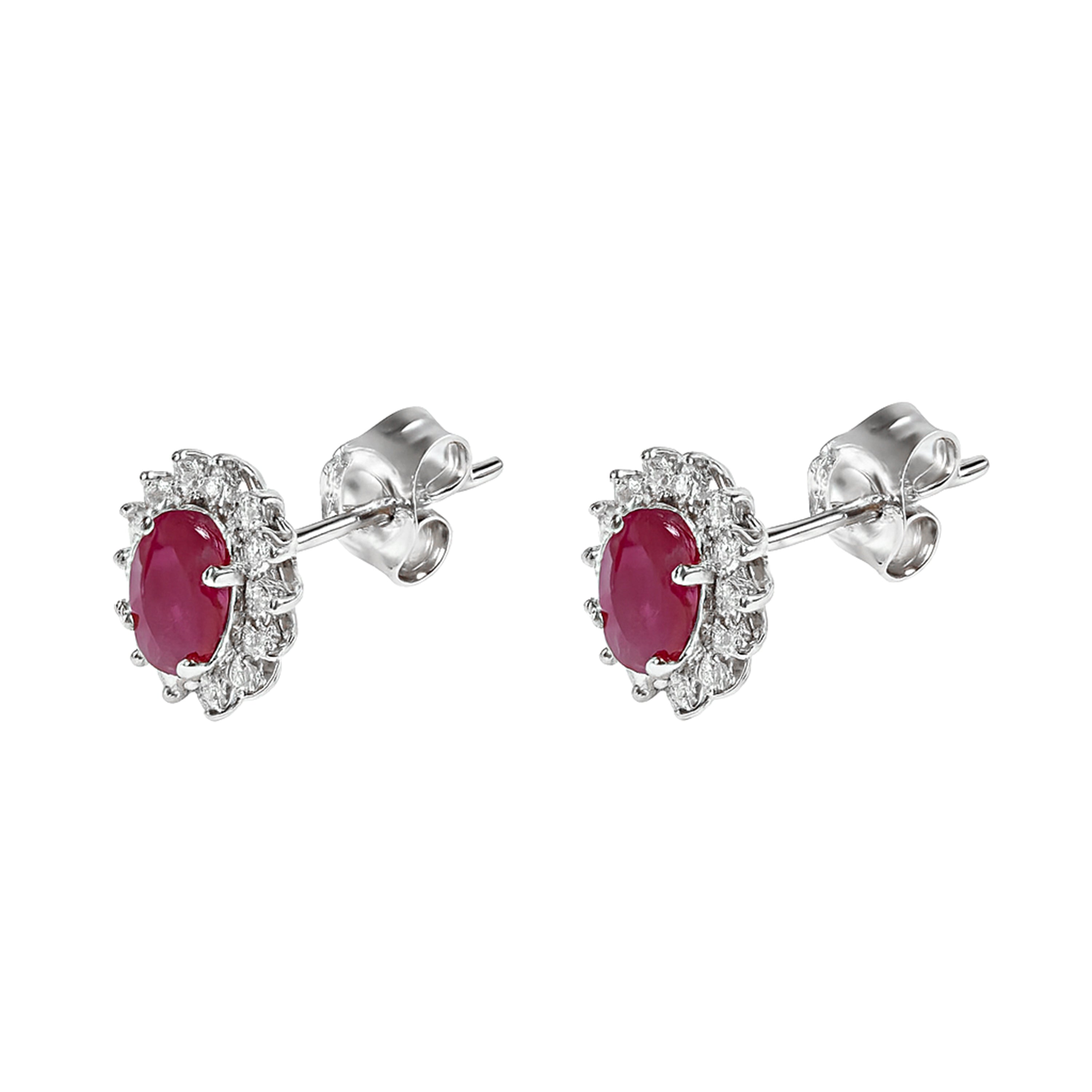 18k White Gold Ruby Diamond Oval Earring