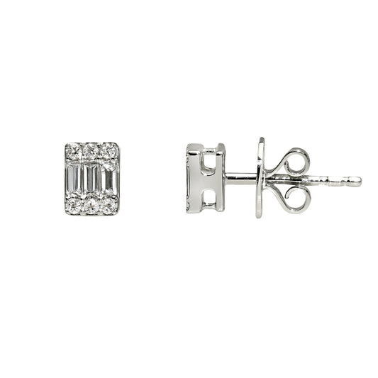 18k White Gold Diamond Rectangle Cut Earring