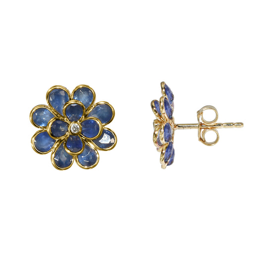 18k Sapphire Diamond Flower Cluster Earring
