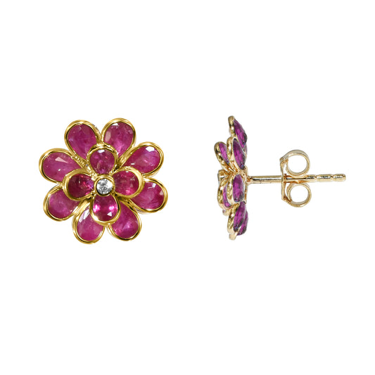 18K Ruby Diamond Flower Cluster Earring