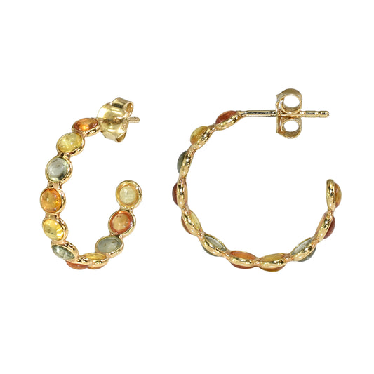 18ky Multi Sapphire Bezel Hoop Earring