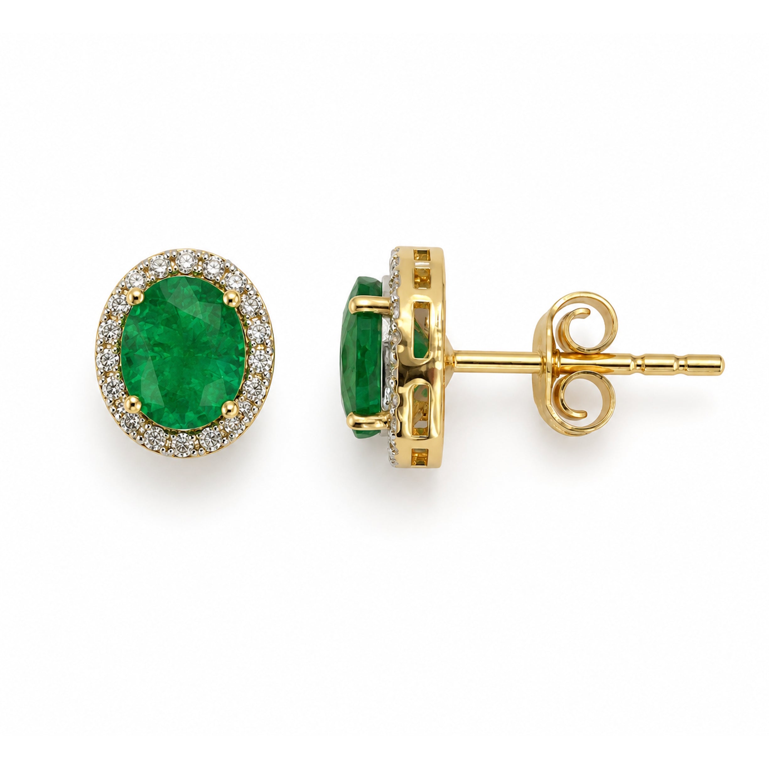 18k Emerald Oval Shape Diamond Set