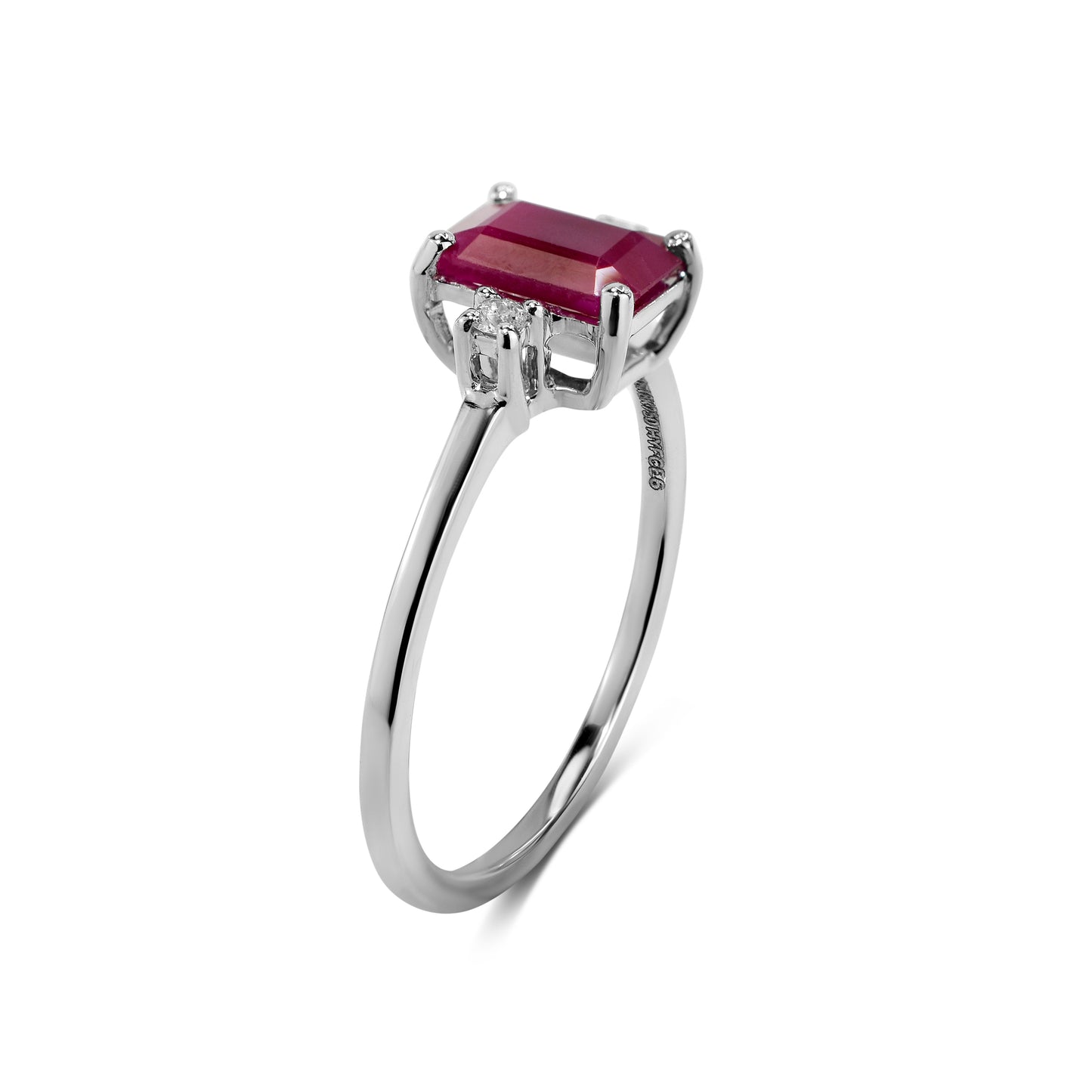 18k White Gold Ruby Emerald Cut Diamond 0.04CT Ring