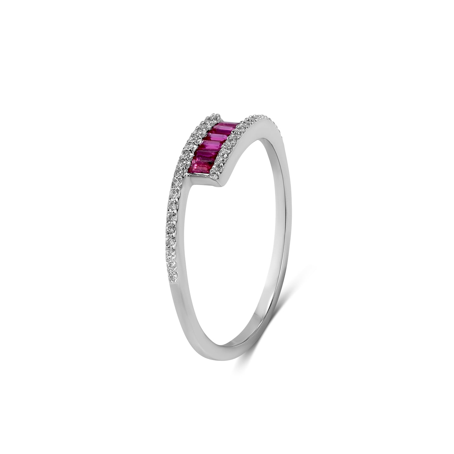 18k White Gold Ruby Baguette Diamond Ring