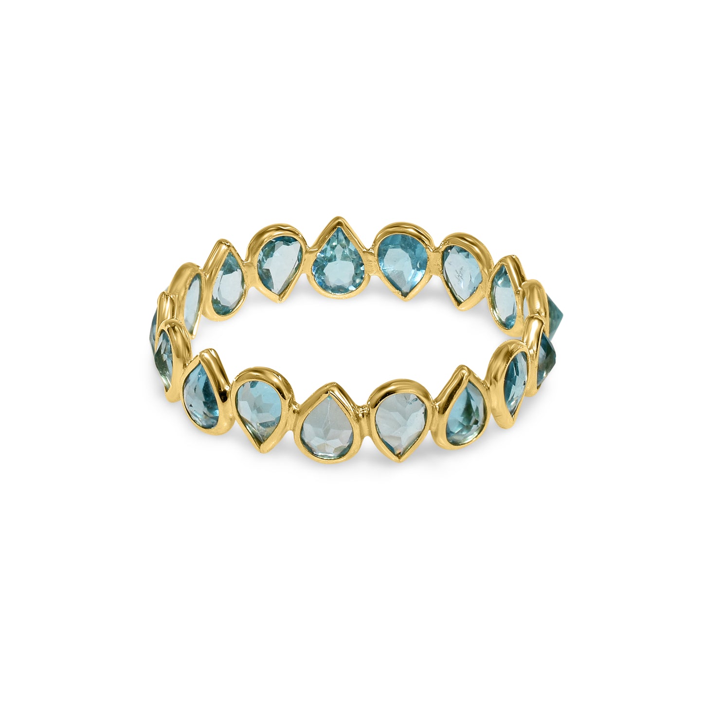 18k Blue Topaz Pear Shape One Row Ring