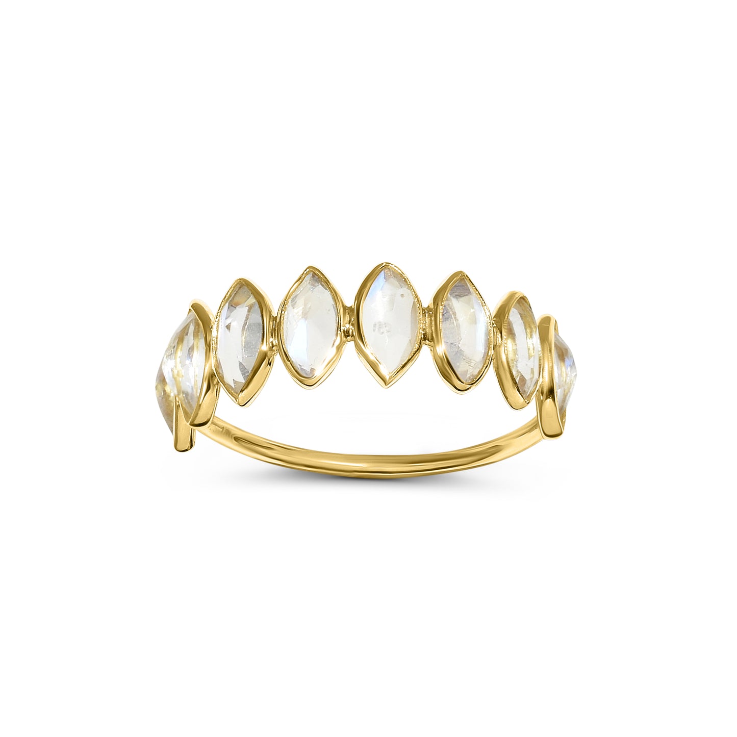 18k Rainbow Moonstone Marquise One Row Ring