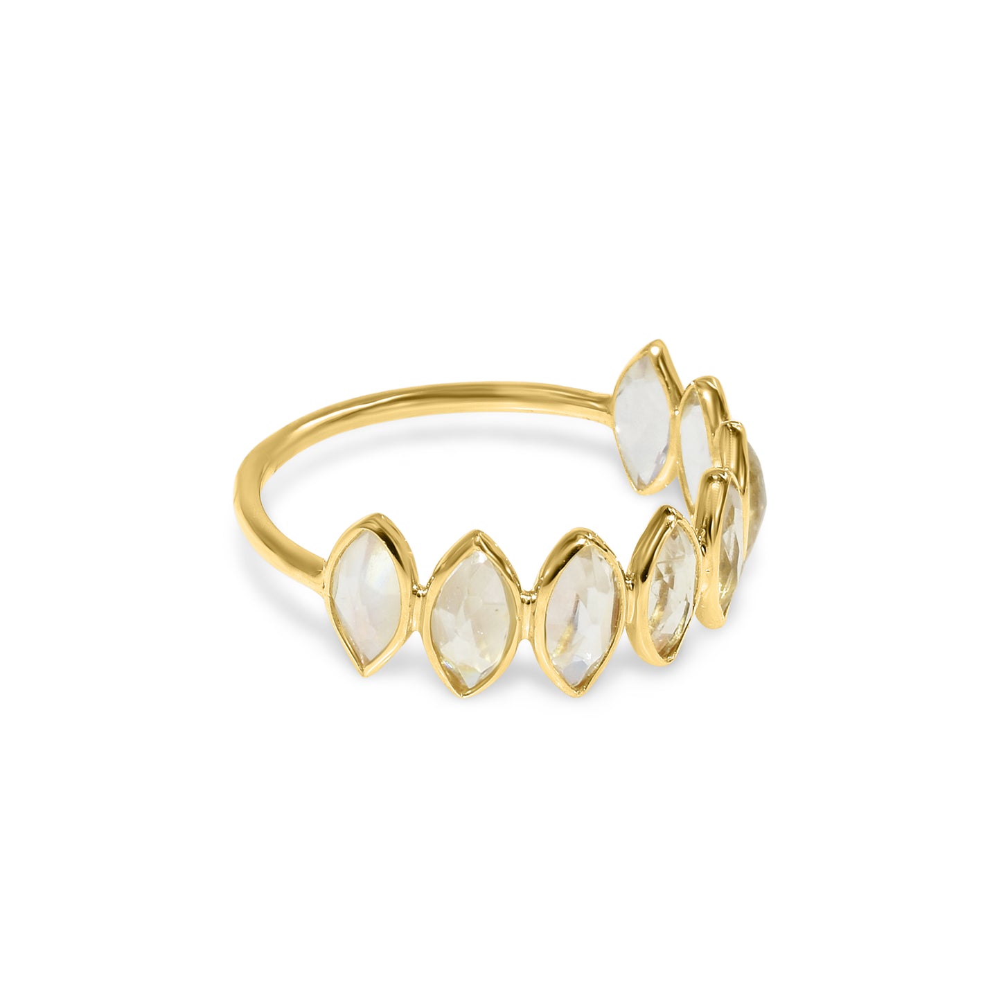 18k Rainbow Moonstone Marquise One Row Ring