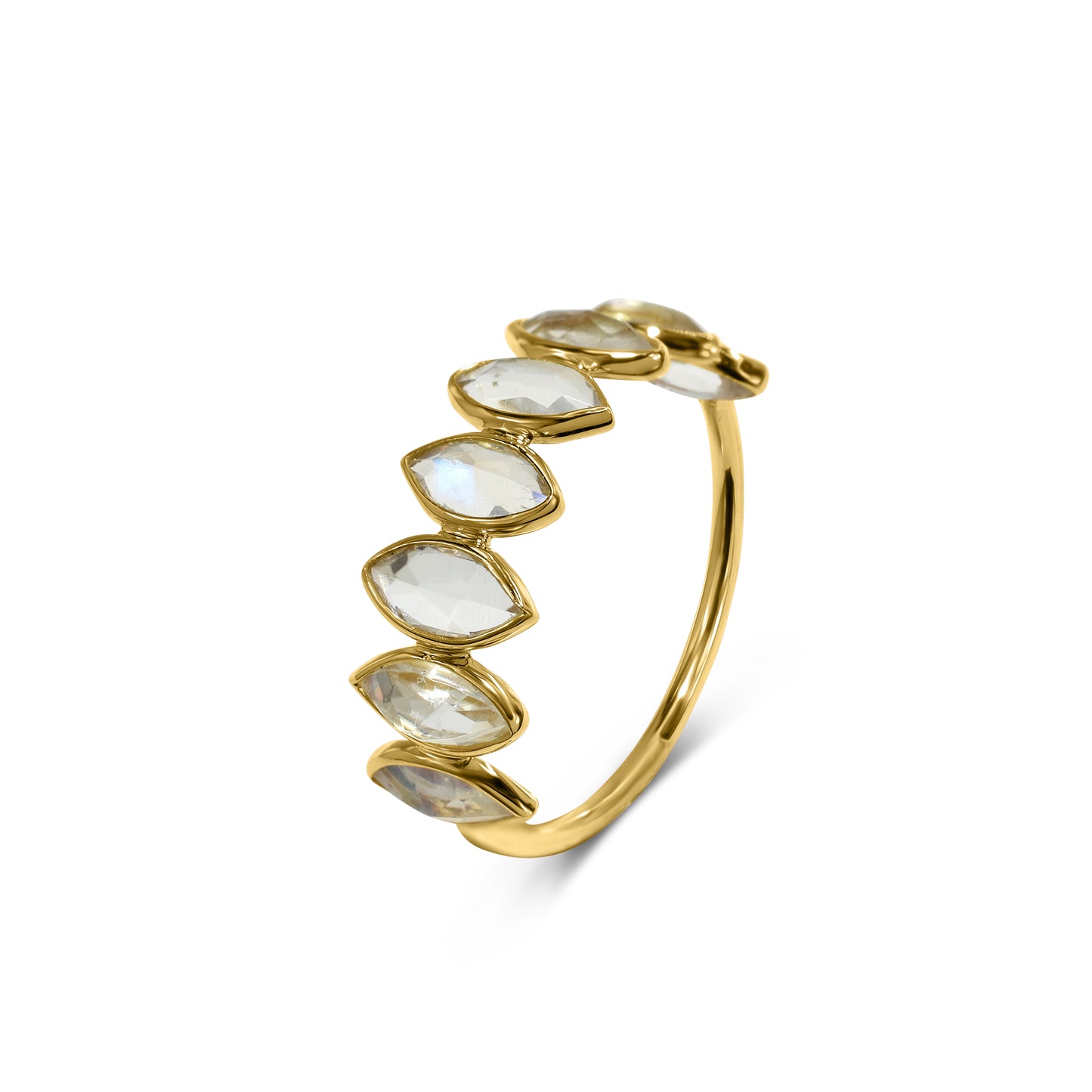 18k Rainbow Moonstone Marquise One Row Ring