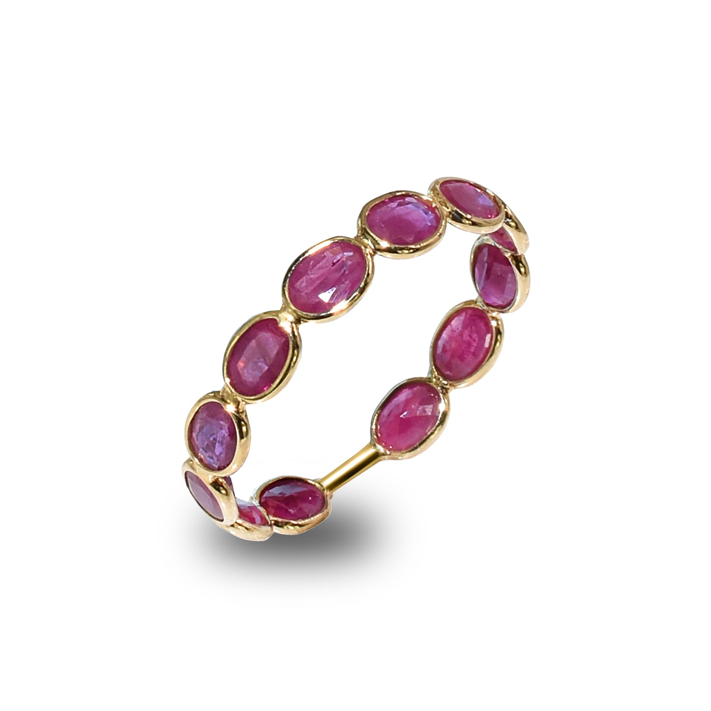 18k Oval Shaped One Row Ruby Ring