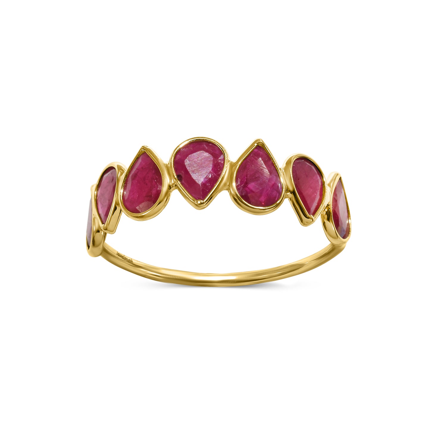 18k Pear Shaped One Row Ruby Ring