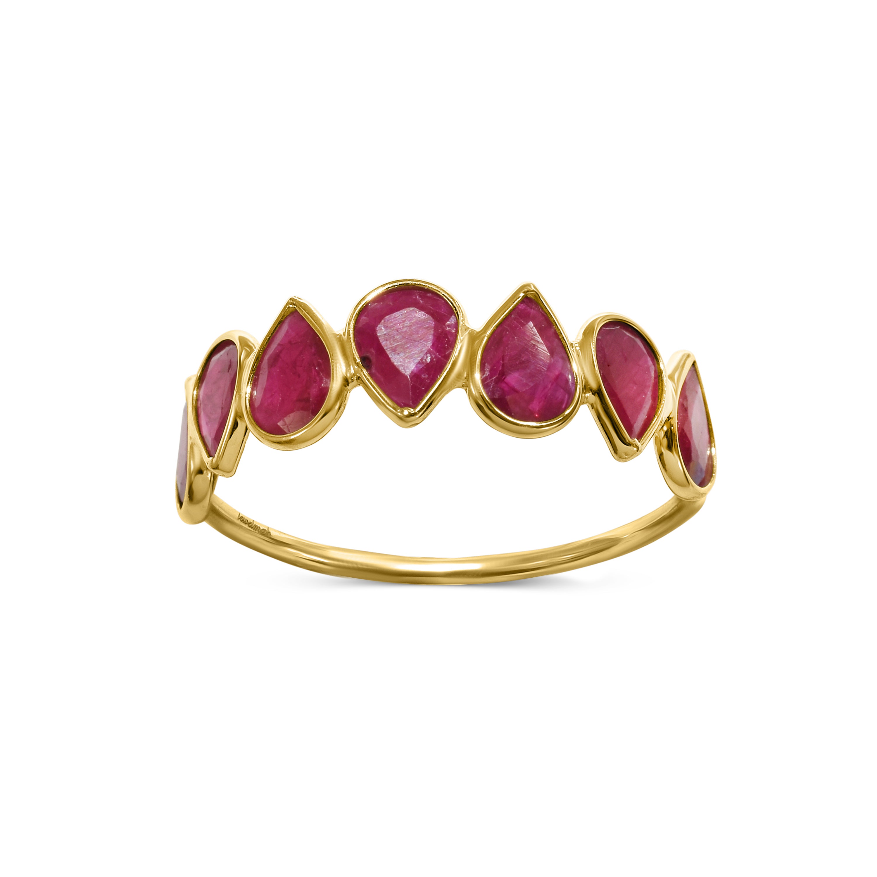 18k Pear Shaped One Row Ruby Ring